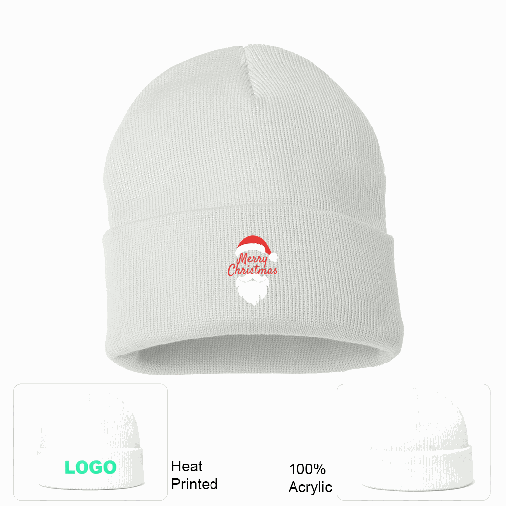 Merry Christmas Santa Beanie Hat - White