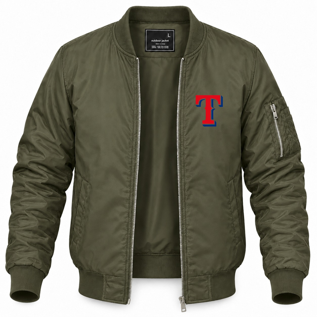 Men's Texas Rangers Lightweight Bomber Jacket - Army Green