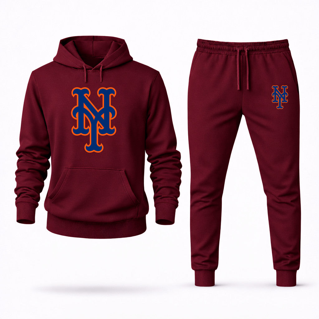 New York Mets Hoodie and Joggers Set - Burgundy