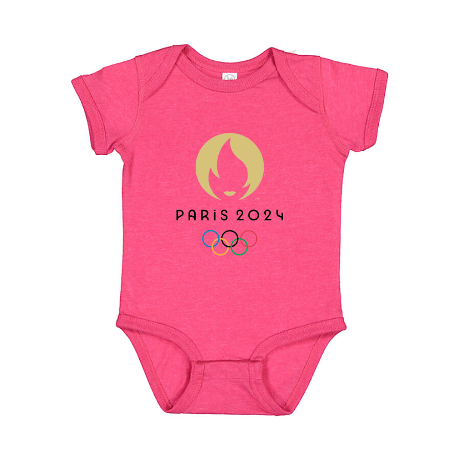 Paris 2024 Olympics Black Logo Baby Romper Onesie - Pink