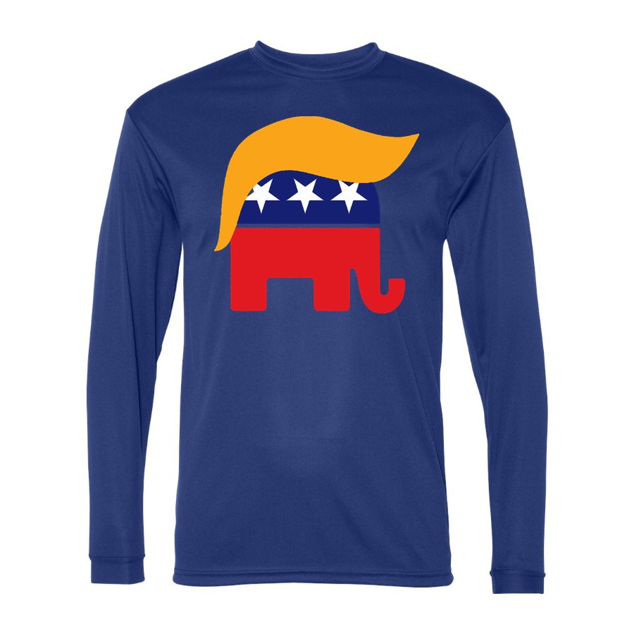 Men's Donald Trump GOP Elephant Polyester Long Sleeve T-Shirt - Royal Blue