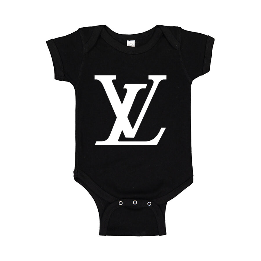 Louis Vuitton White Logo Baby Romper Onesie - Black