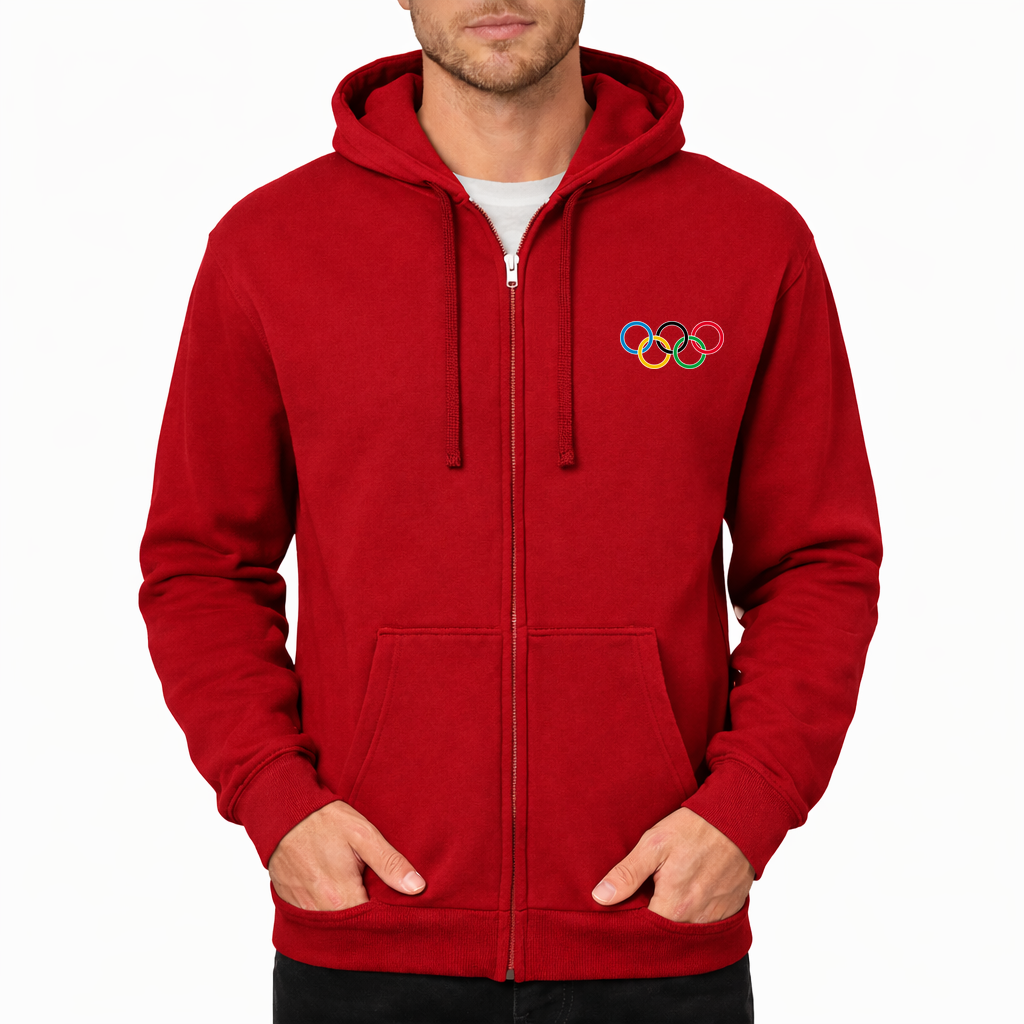 Men's Olympic Ring BK Zipper Hoodie - Red