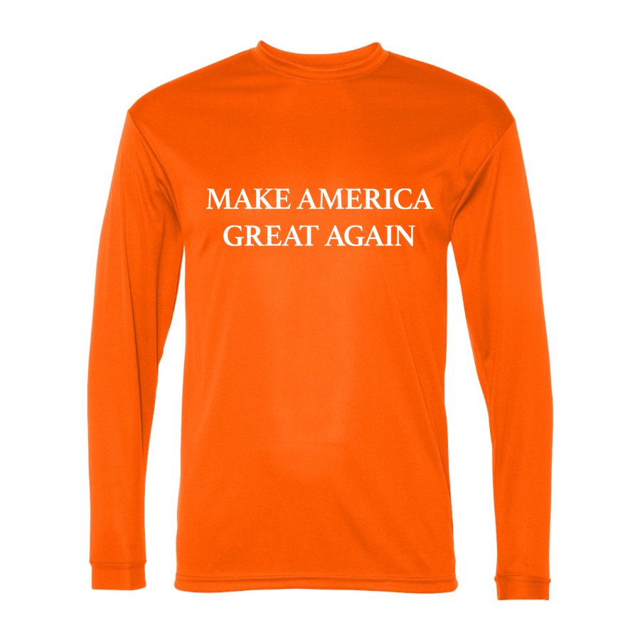 Men's Make America Great Again White Logo Polyester Long Sleeve T-Shirt - Safety Orange