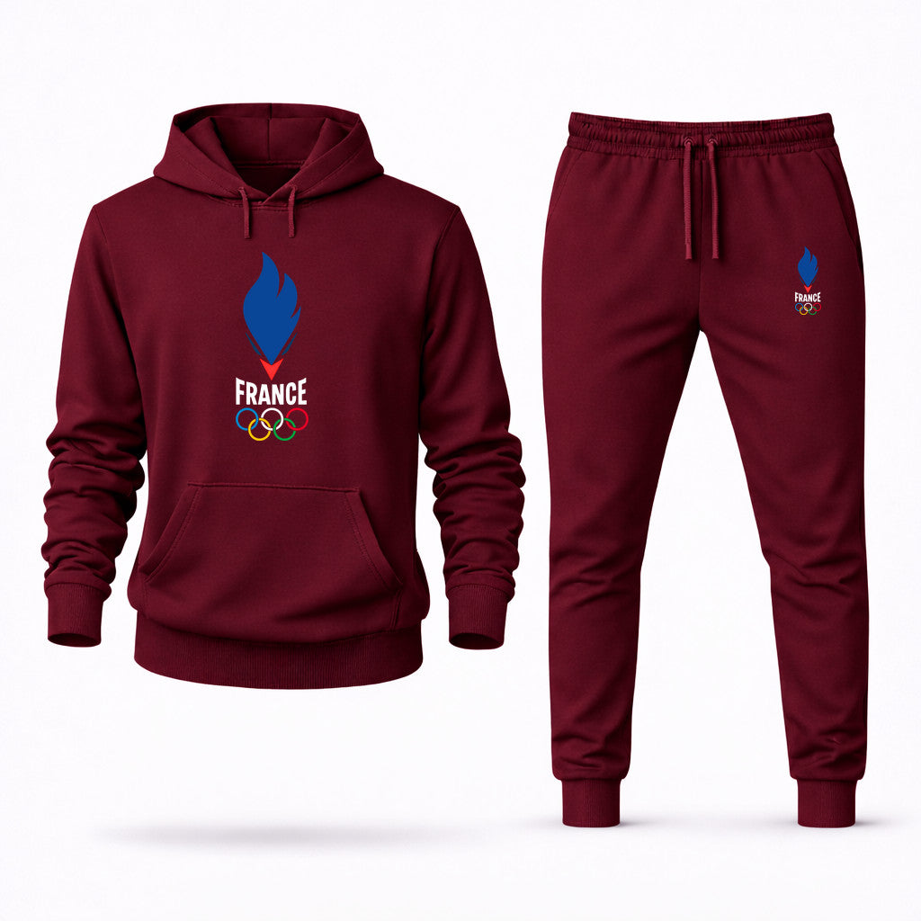 France 2024 White Hoodie and Joggers Set - Burgundy