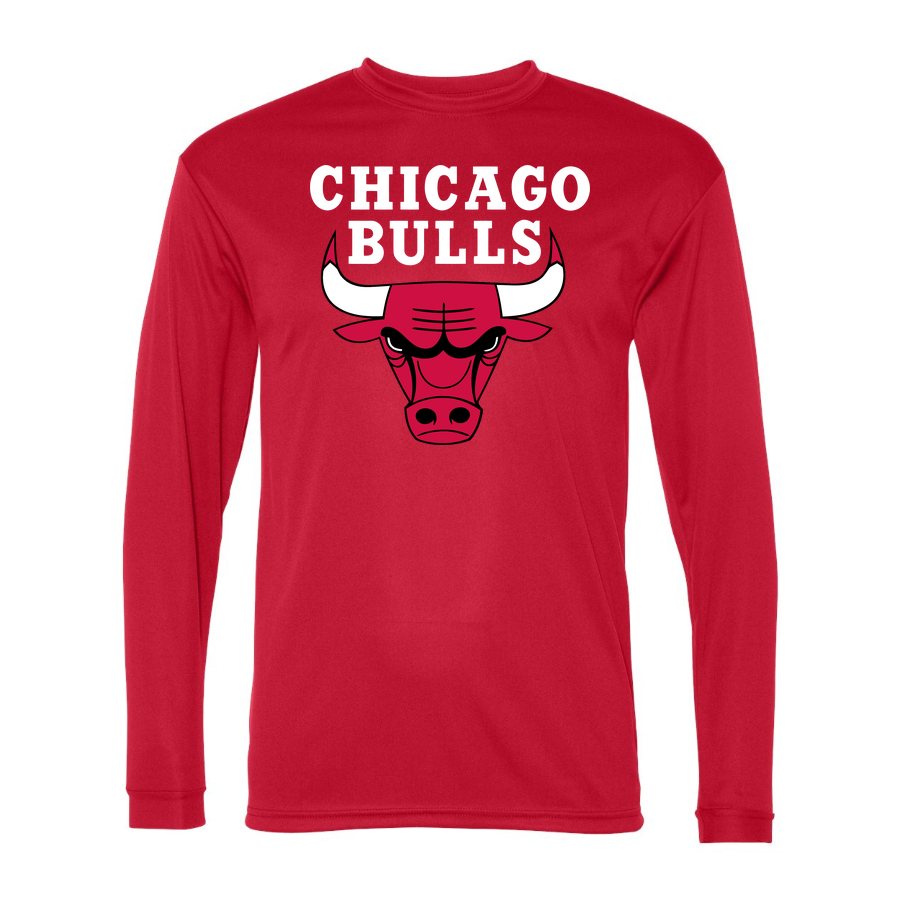 Men's Chicago Bulls White Logo Polyester Long Sleeve T-Shirt - Red