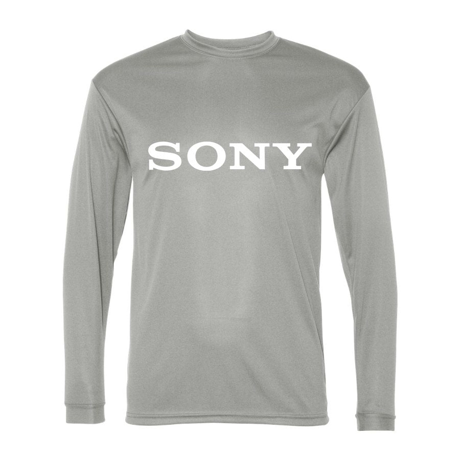 Men's Sony White Logo Polyester Long Sleeve T-Shirt - Silver