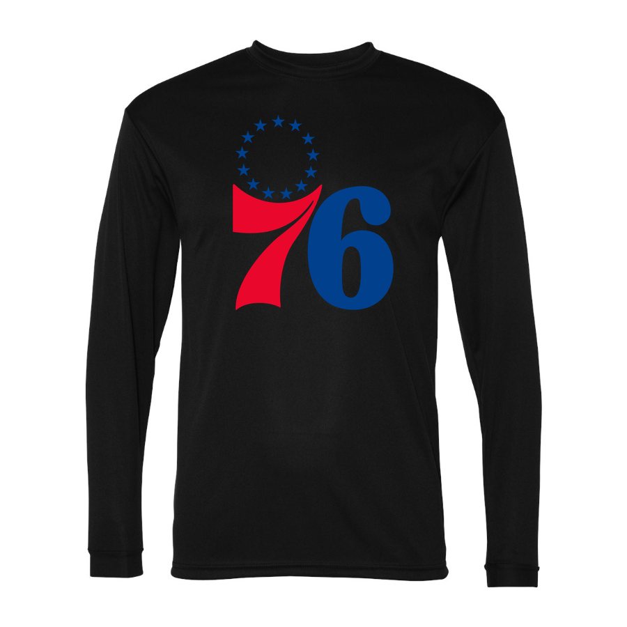Men's Philadelphia 76ers Polyester Long Sleeve T-Shirt - Black
