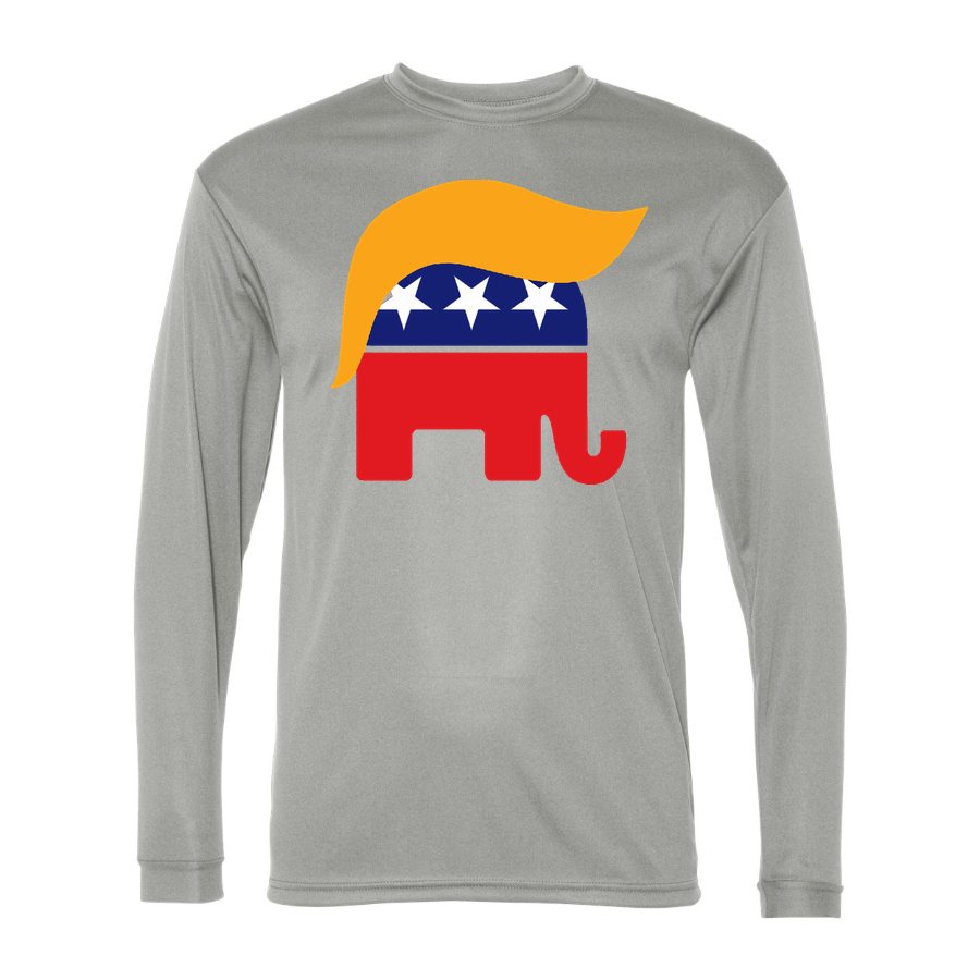 Men's Donald Trump GOP Elephant Polyester Long Sleeve T-Shirt - Silver