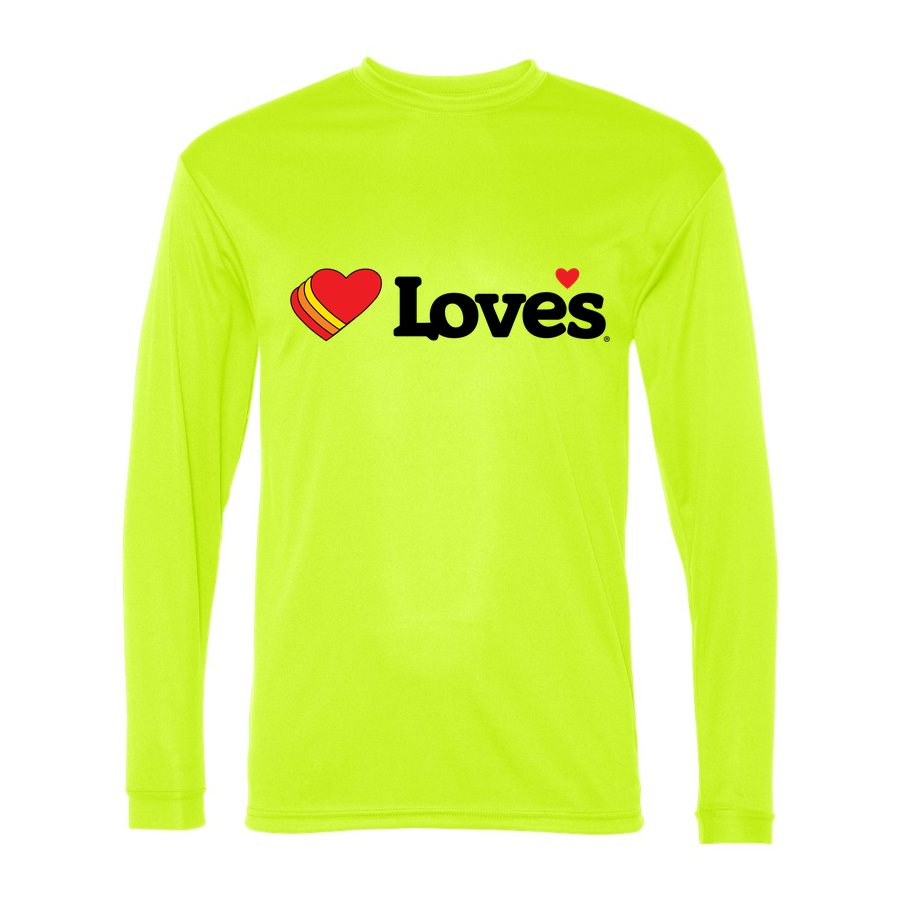 Men's Loves Travel Stops Polyester Long Sleeve T-Shirt - Safety Yellow