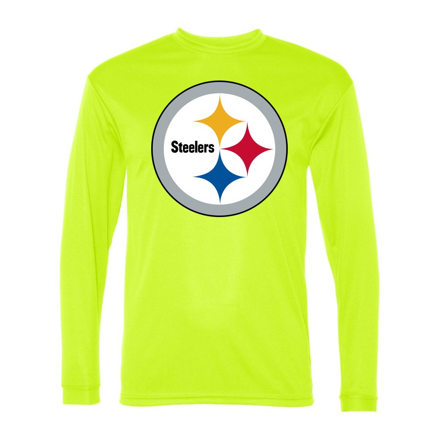 Men's Pittsburgh Steelers Polyester Long Sleeve T-Shirt - Safety Yellow