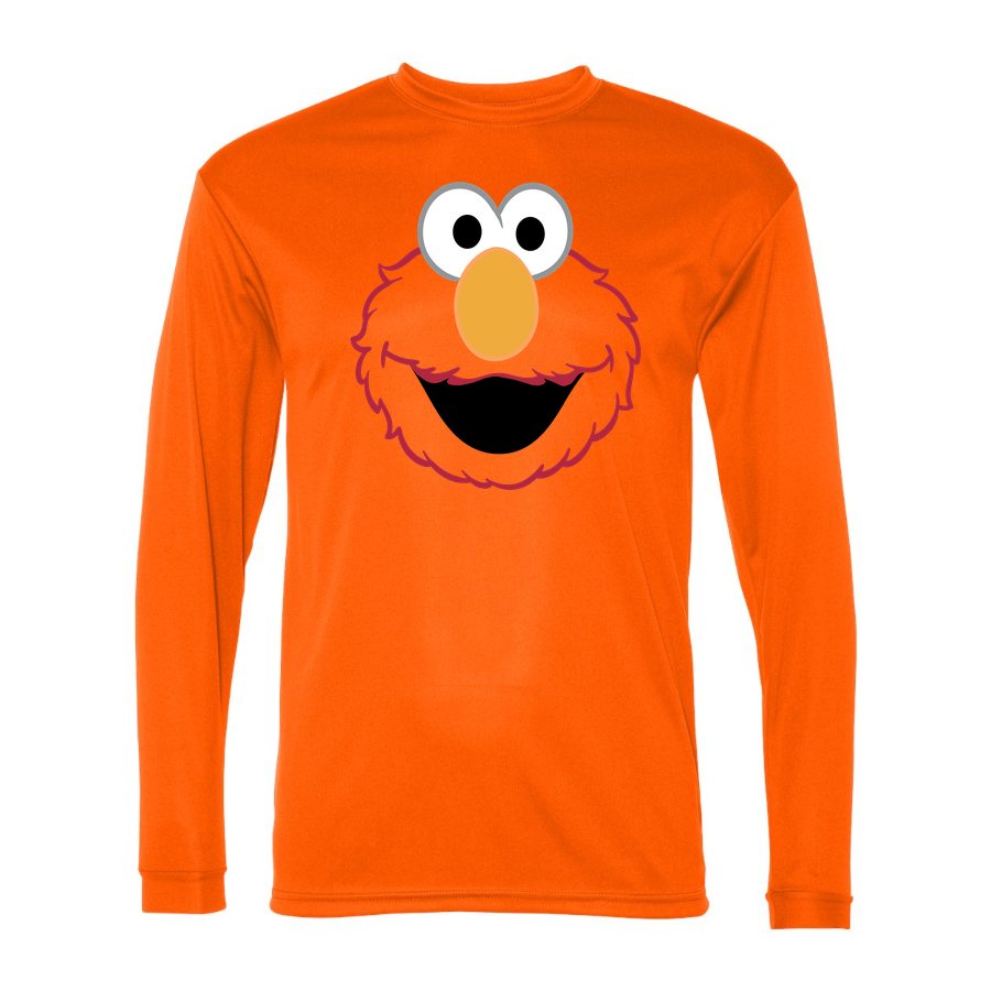 Men's Elmo Face Polyester Long Sleeve T-Shirt - Safety Orange
