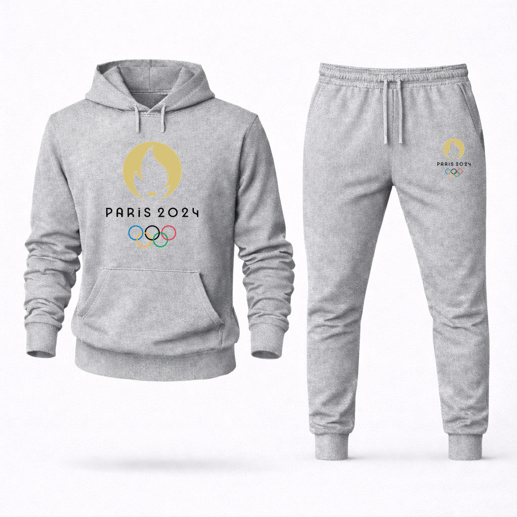 Paris 2024 Olympics Black Hoodie and Joggers Set - Grey