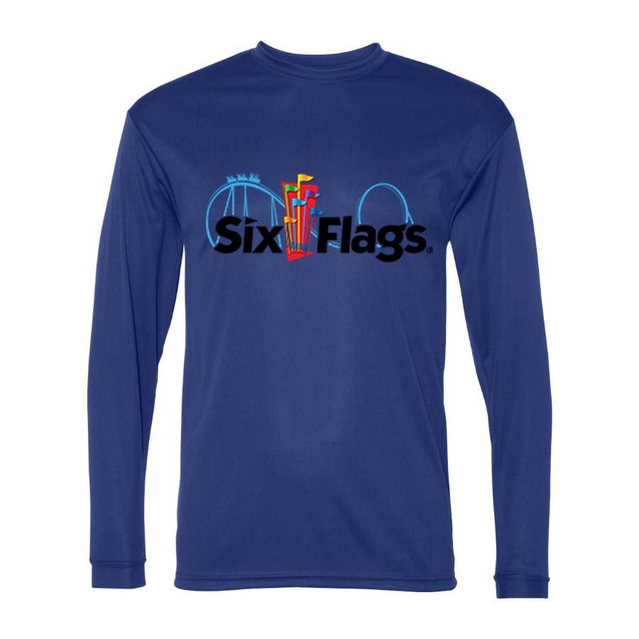 Men's Six Flags Polyester Long Sleeve T-Shirt - Royal Blue