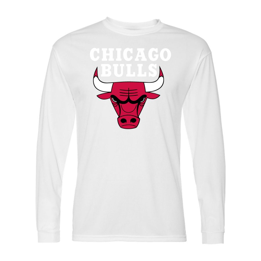 Men's Chicago Bulls White Logo Polyester Long Sleeve T-Shirt - White