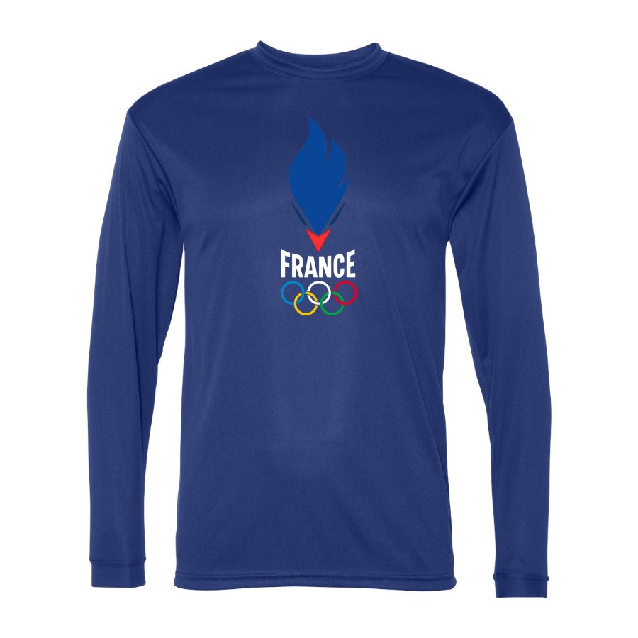 Men's France 2024 white Polyester Long Sleeve T-Shirt - Royal Blue