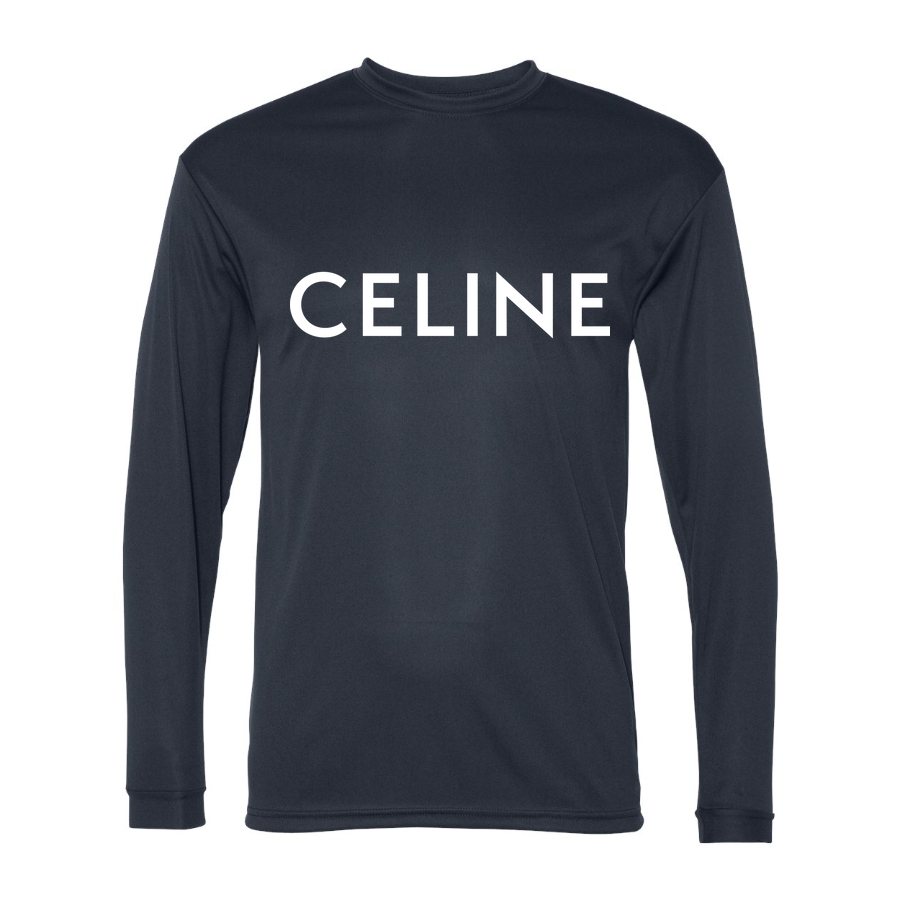Men's Celine white Polyester Long Sleeve T-Shirt - Navy