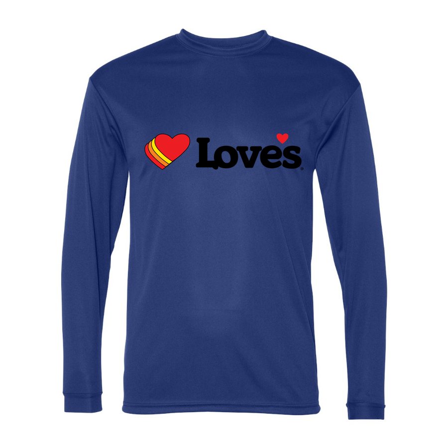 Men's Loves Travel Stops Polyester Long Sleeve T-Shirt - Royal Blue