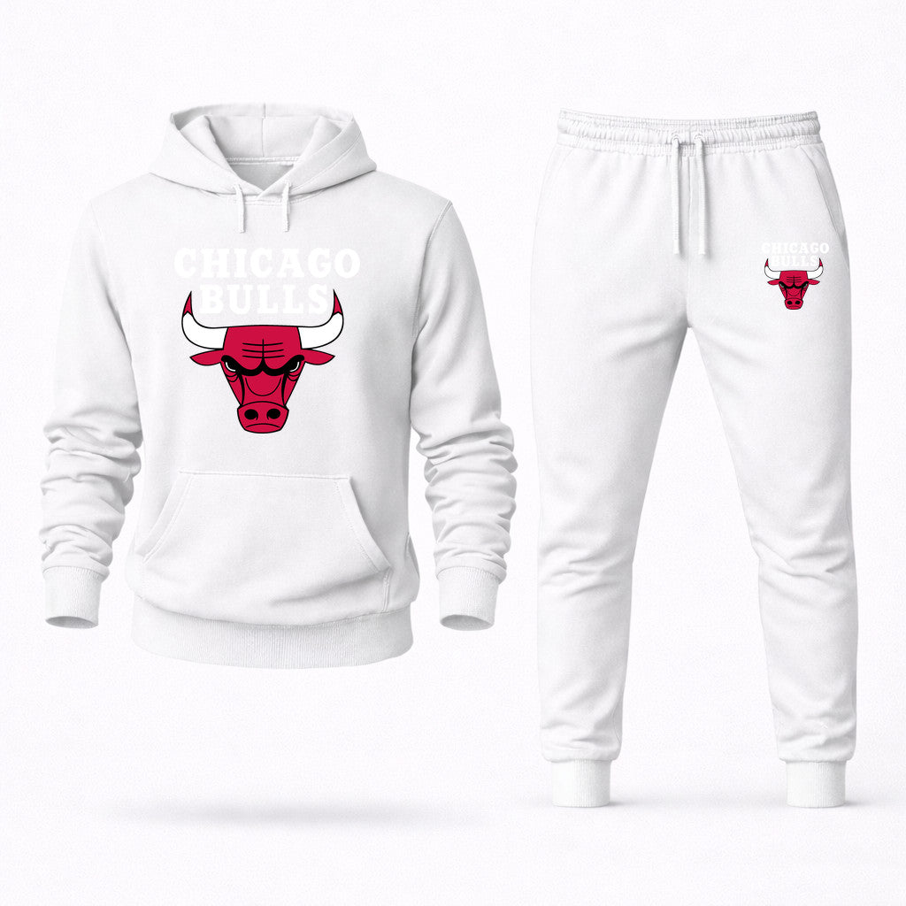 Chicago Bulls White Hoodie and Joggers Set - White