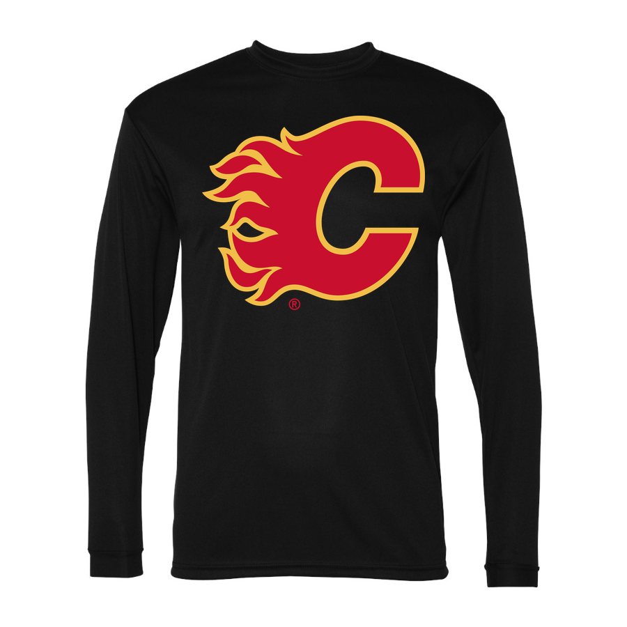 Men's Calgary Flames Polyester Long Sleeve T-Shirt - Black