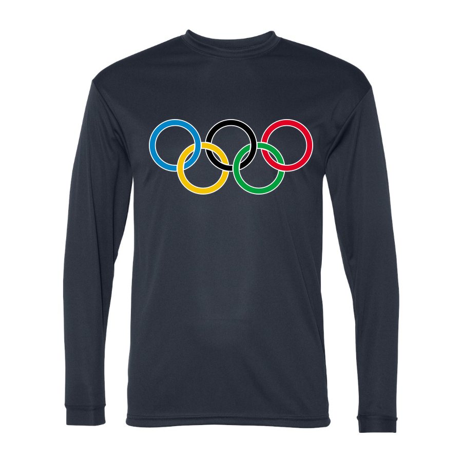 Men's Olympic Ring BK-logo Polyester Long Sleeve T-Shirt - Navy