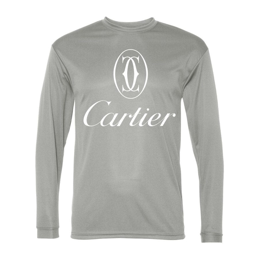 Men's Cartier White Logo Polyester Long Sleeve T-Shirt - Silver