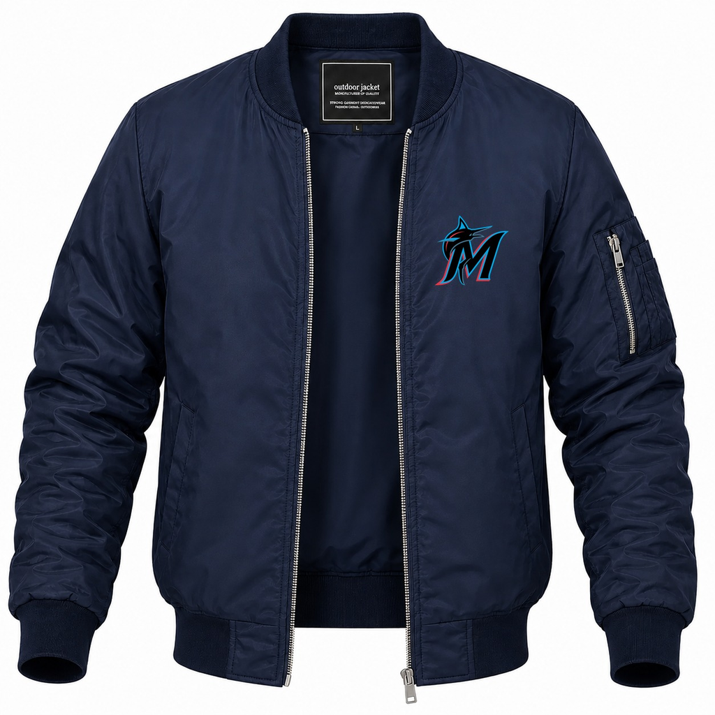 Men's Miami Marlins Lightweight Bomber Jacket - Navy