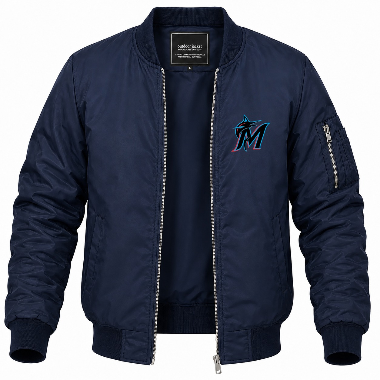 Men's Miami Marlins Lightweight Bomber Jacket - Navy