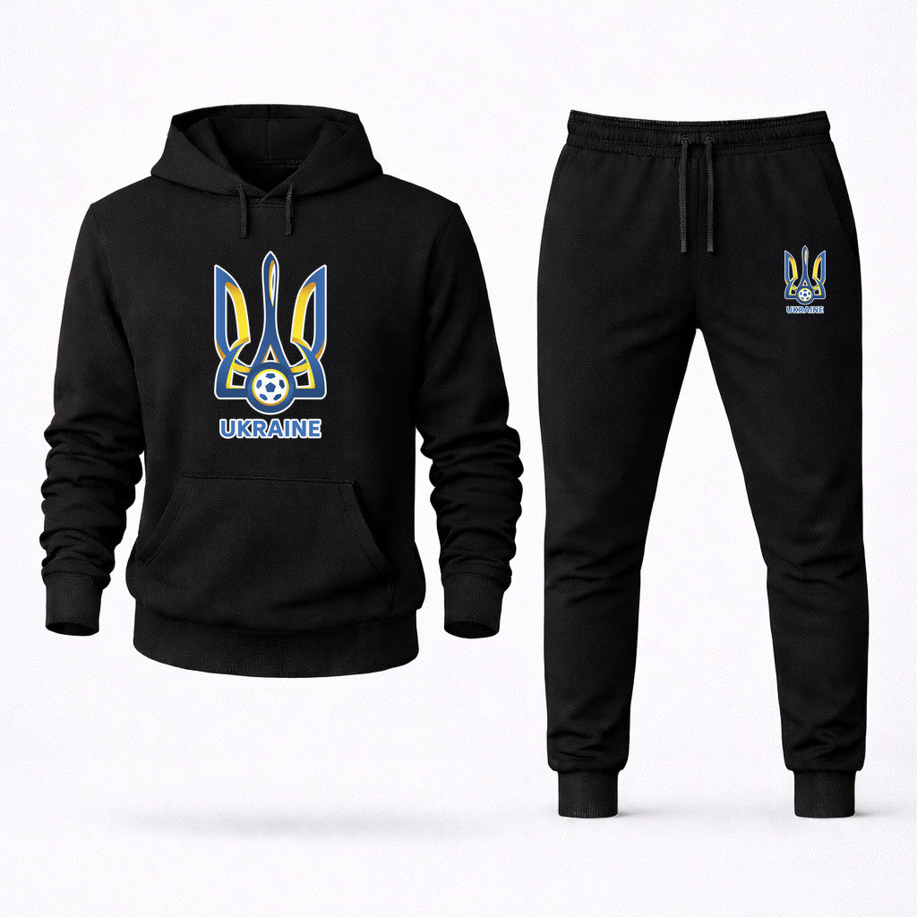 Ukraine National Football Team Hoodie and Joggers Set - Black