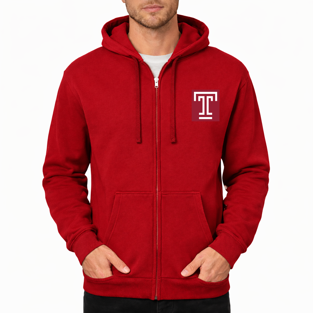 Men's Temple Owls Zipper Hoodie - Red