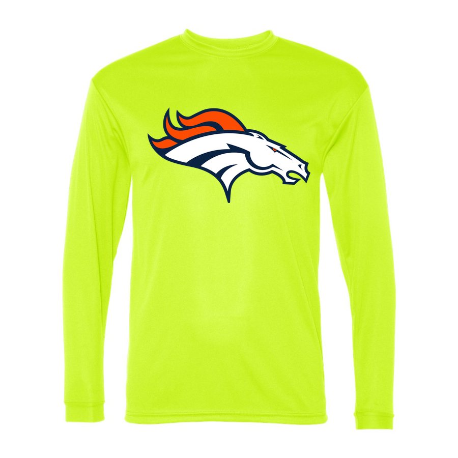 Men's Denver Broncos Polyester Long Sleeve T-Shirt - Safety Yellow