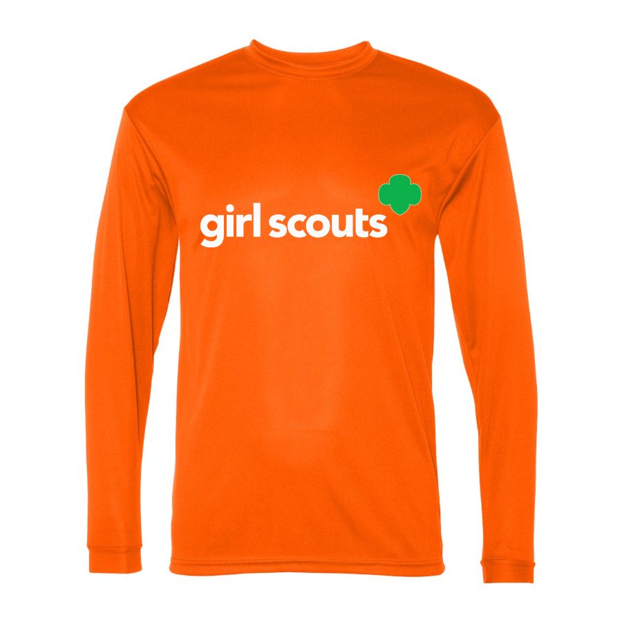 Men's Girl Scouts White Logo Polyester Long Sleeve T-Shirt - Safety Orange