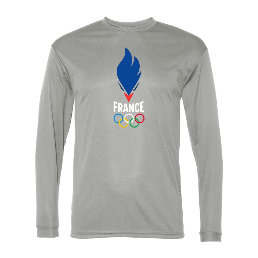 Men's France 2024 white Polyester Long Sleeve T-Shirt - Silver