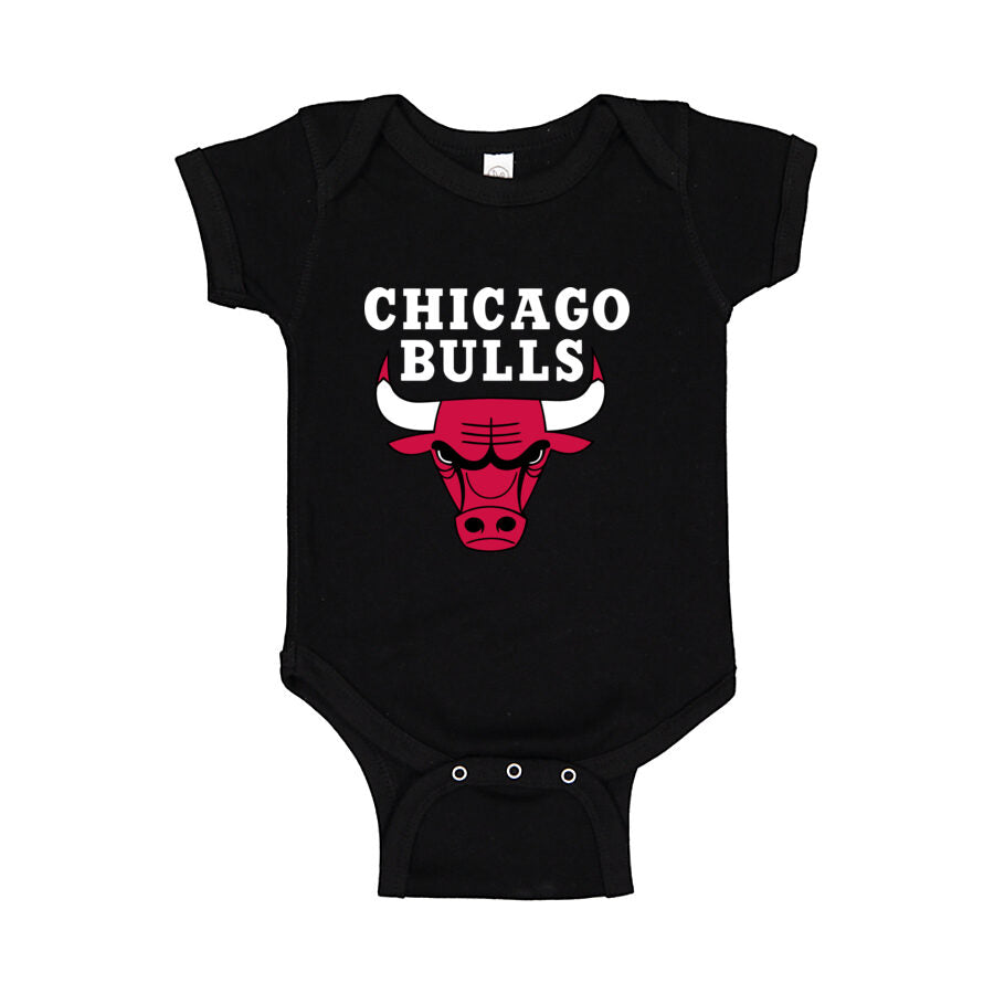 Chicago Bulls White Logo Baby Romper Onesie - Black
