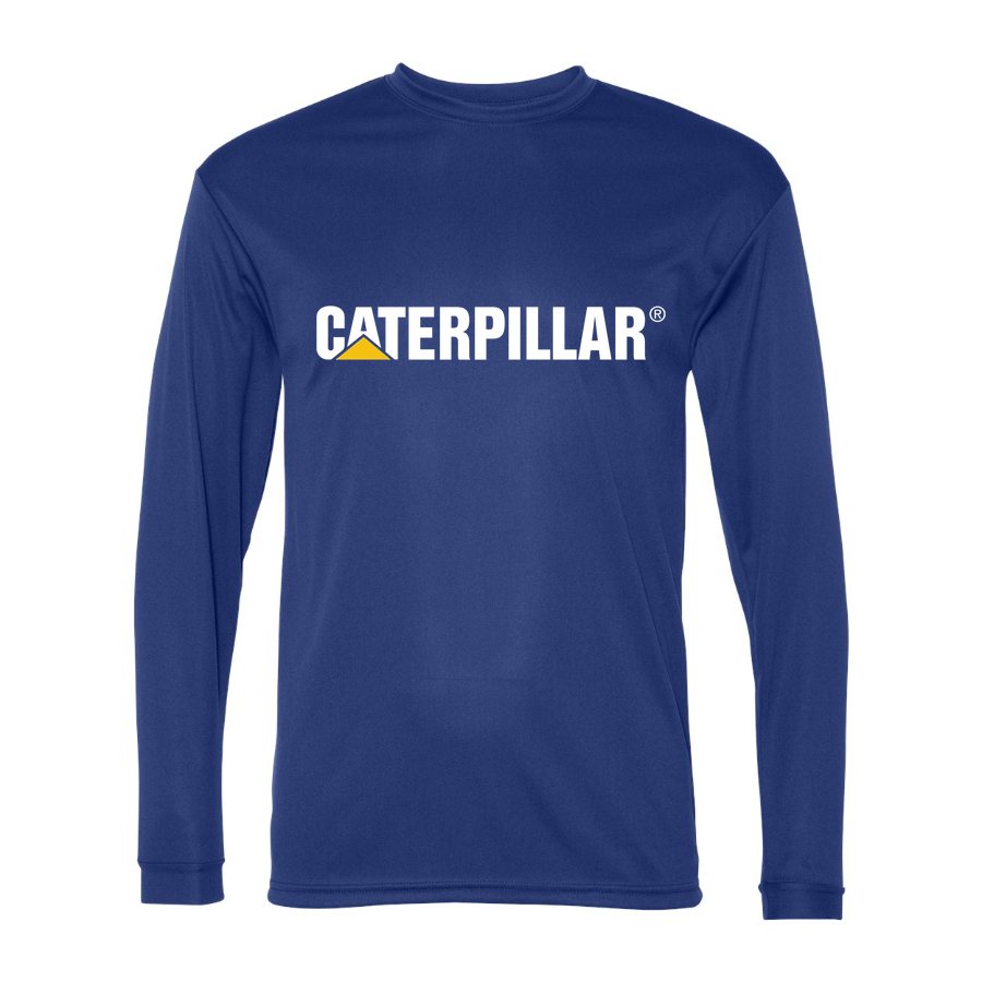 Men's Caterpillar White Logo Polyester Long Sleeve T-Shirt - Royal Blue