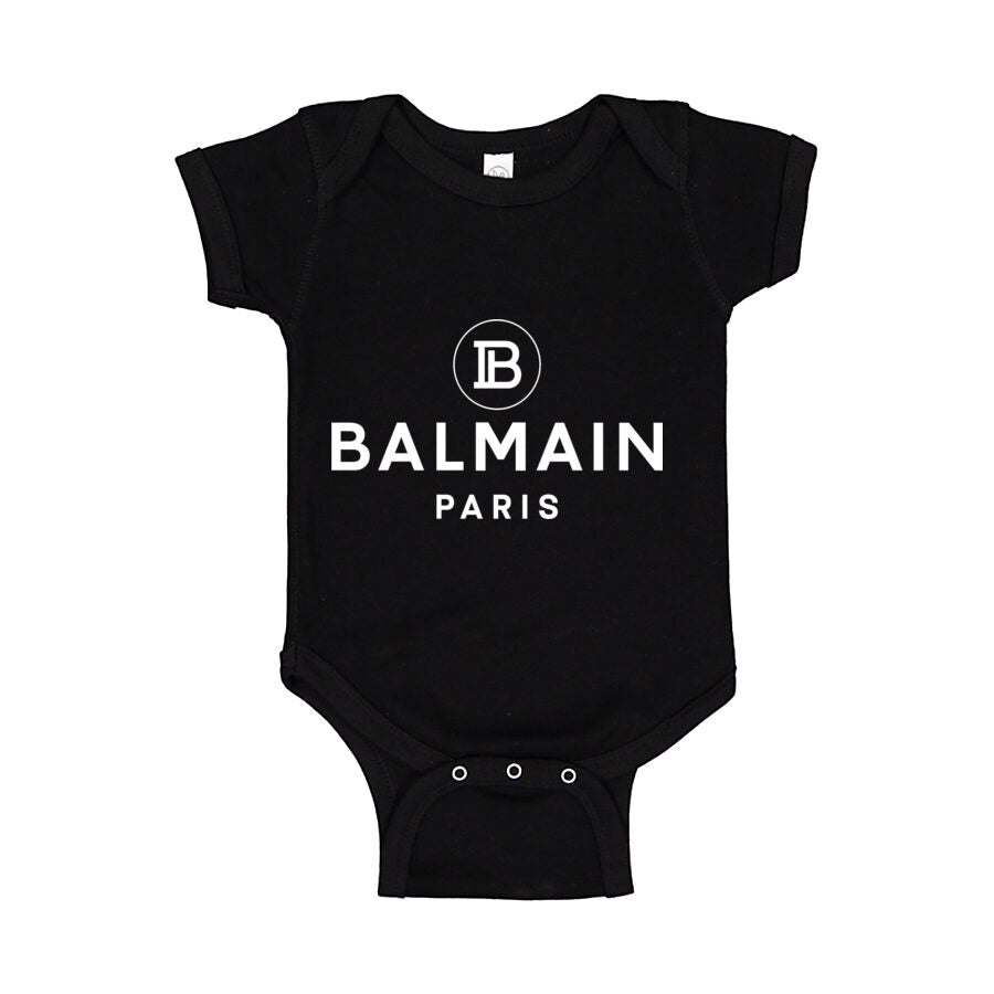 Balmain Paris White Logo Baby Romper Onesie - Black