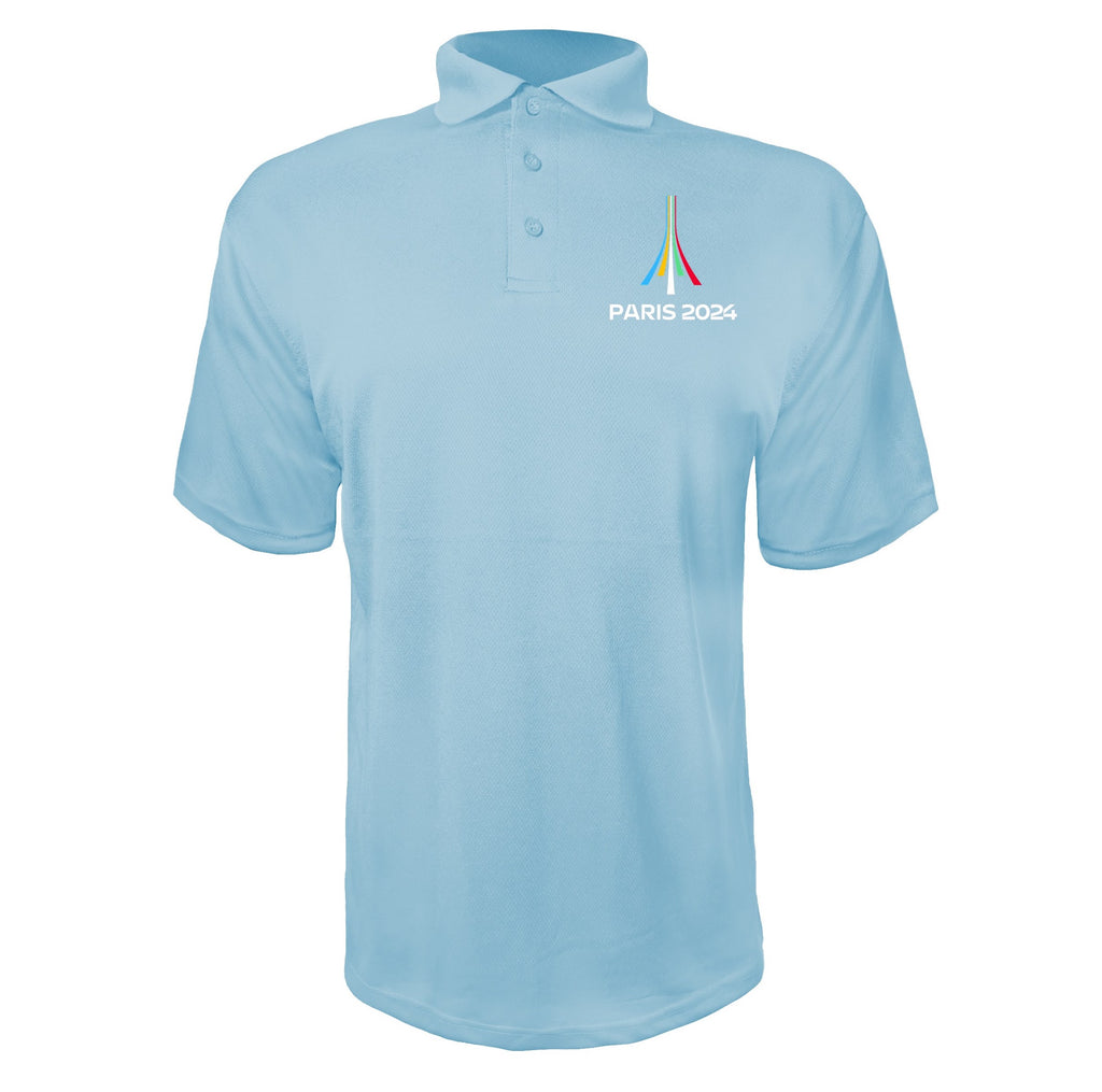 Paris 2024 Olympics logo white Sky Blue polyester polo