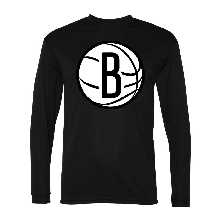 Men's Brooklyn Nets Polyester Long Sleeve T-Shirt - Black
