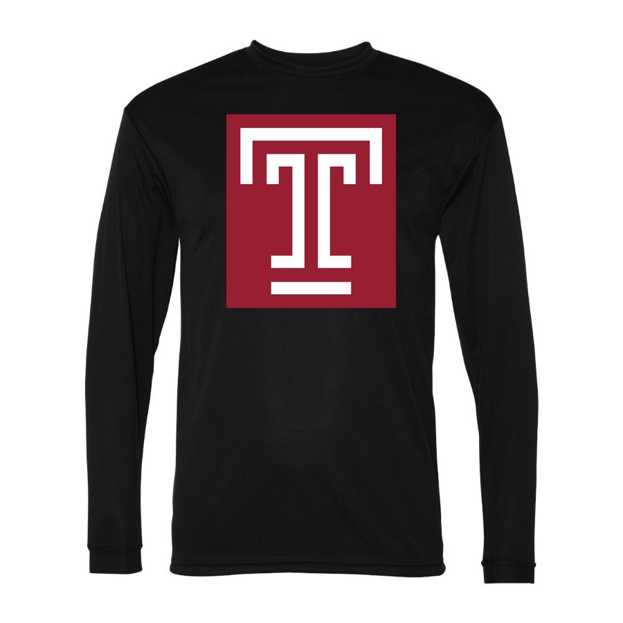 Men's Temple Owls Polyester Long Sleeve T-Shirt - Black