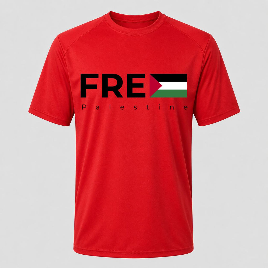 Men's Free Palestine Black Performance T-Shirt - Red
