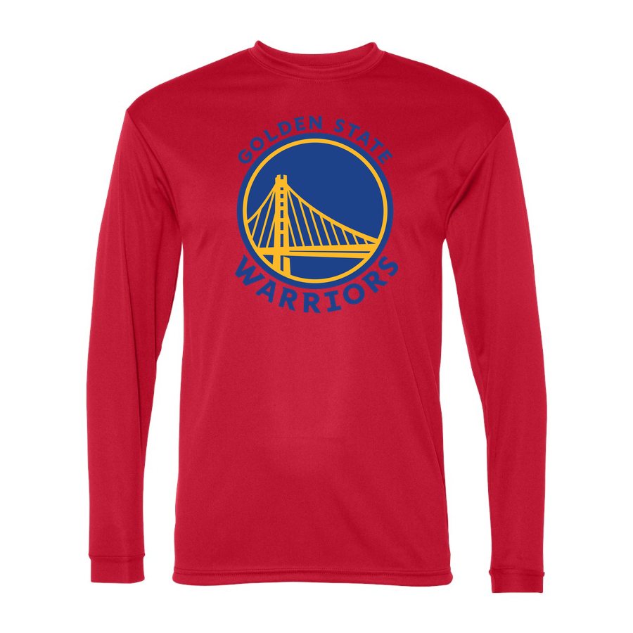 Men's Golden State Warriors Blue Logo Polyester Long Sleeve T-Shirt - Red