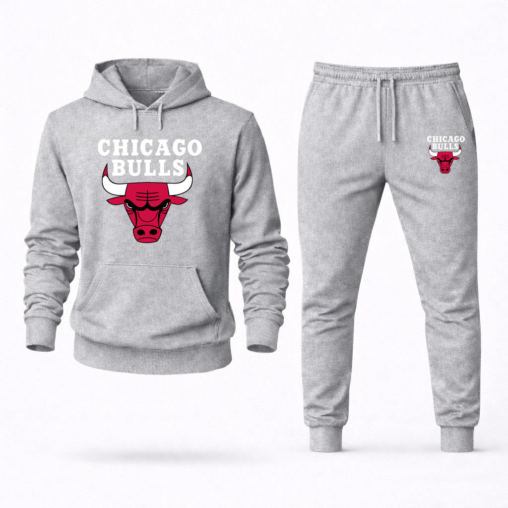 Chicago Bulls White Hoodie and Joggers Set - Grey