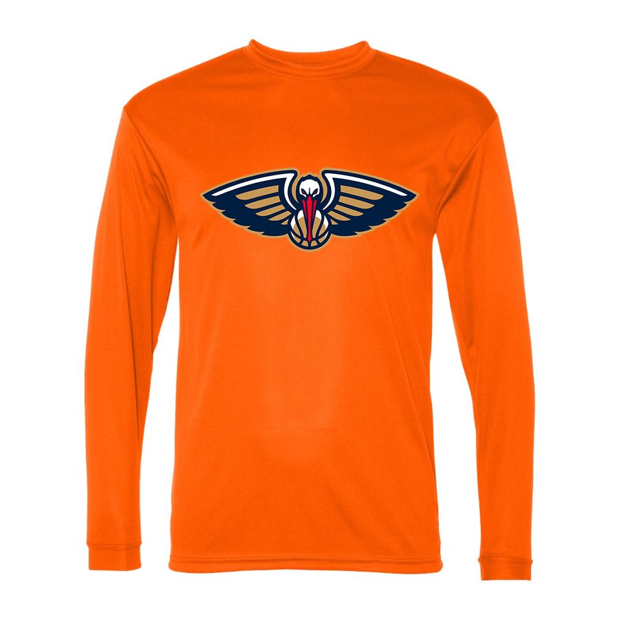 Men's New Orleans Pelicans Polyester Long Sleeve T-Shirt - Safety Orange