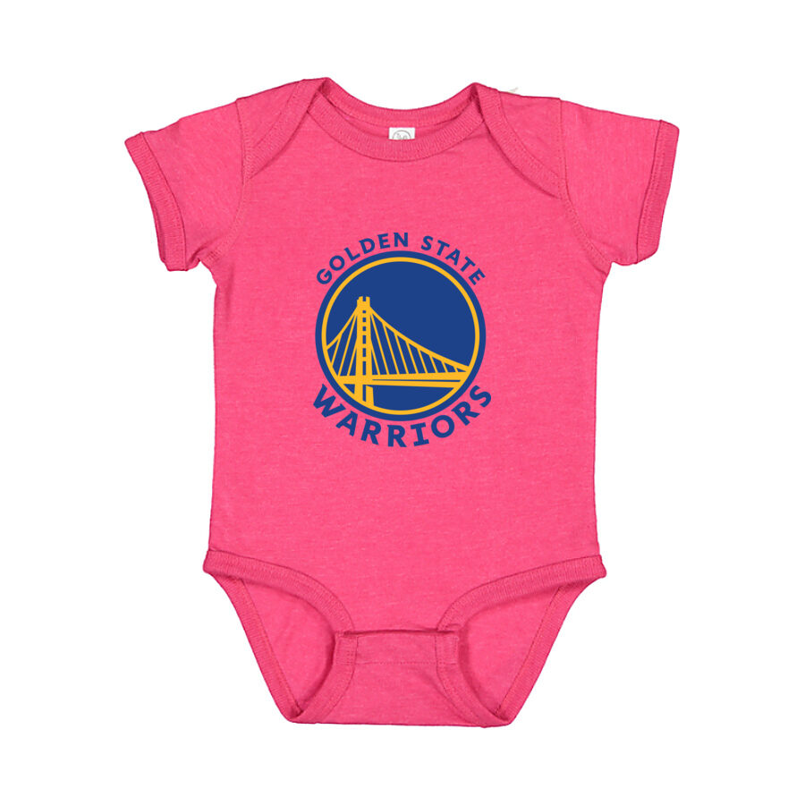 Golden State Warriors Blue Logo Baby Romper Onesie - Pink