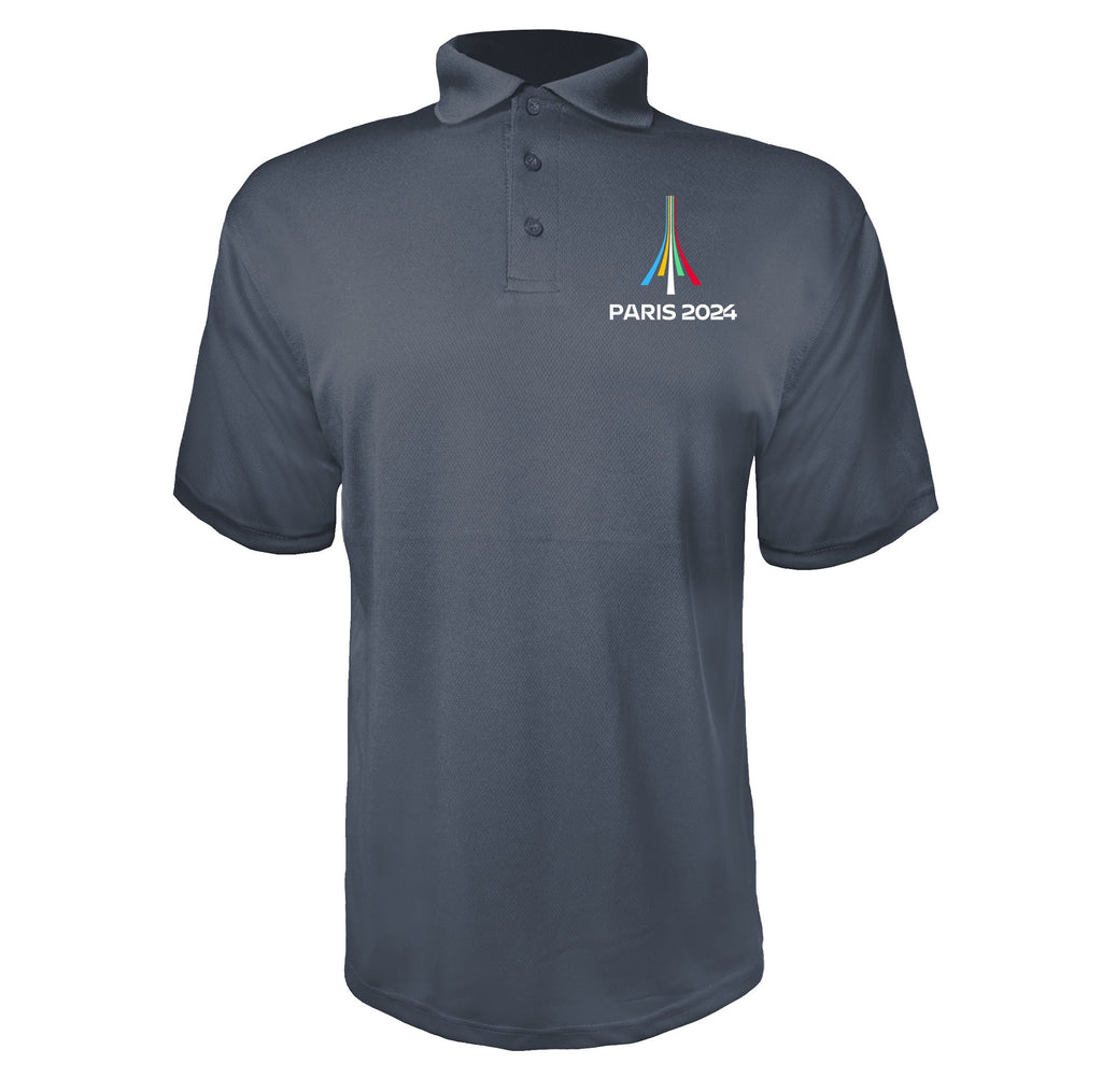 Paris 2024 Olympics logo white Charcoal polyester polo