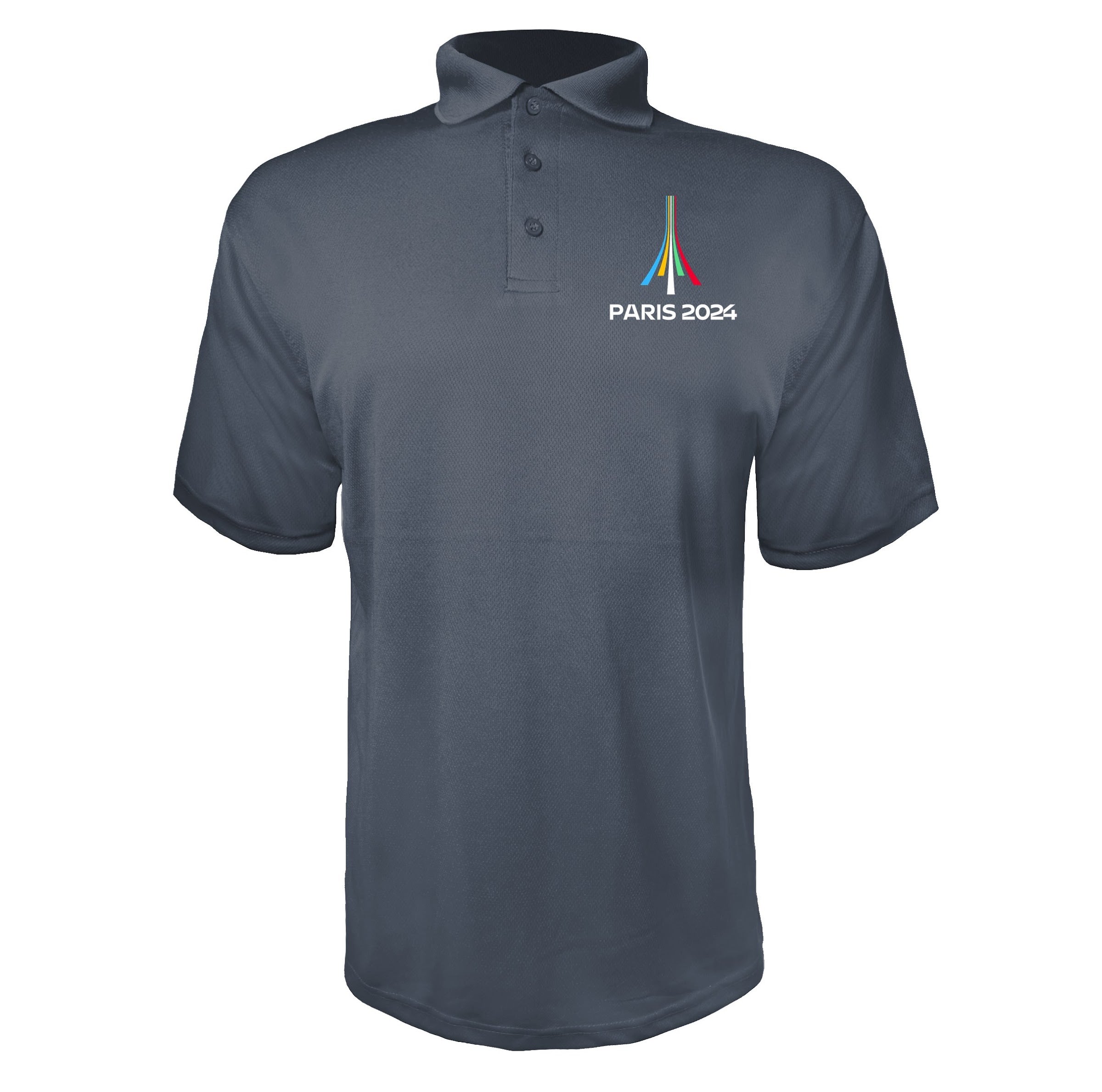 Paris 2024 Olympics logo white Charcoal polyester polo