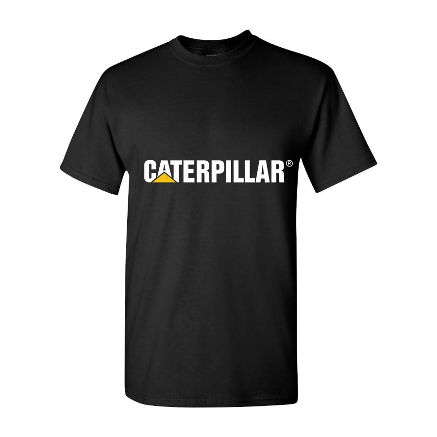 Men's Caterpillar Logo White Cotton T-Shirt - Black