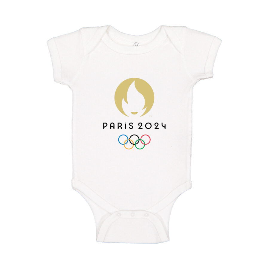 Paris 2024 Olympics Black Logo Baby Romper Onesie - White