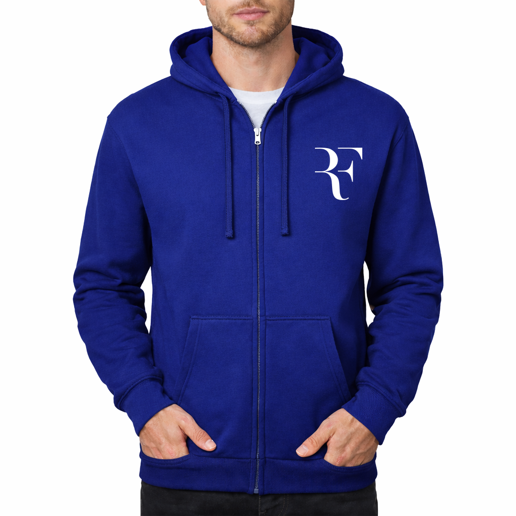 Men's Roger Federer white Zipper Hoodie - Royal Blue
