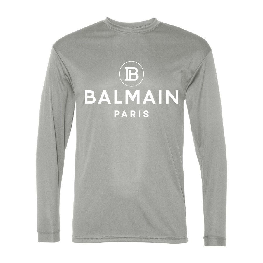Men's Balmain Paris white Polyester Long Sleeve T-Shirt - Silver